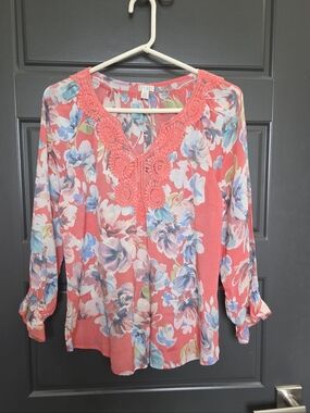 Spense Coral Floral Crochet-Trim Tunic